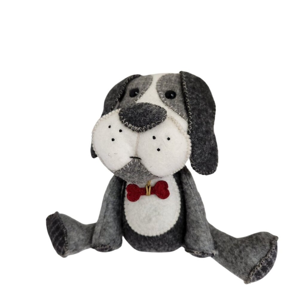 Hallmark Beagle Puppy Dog Plush Stuffed Animal Toy Doll Gray Red Bone Collar Sit